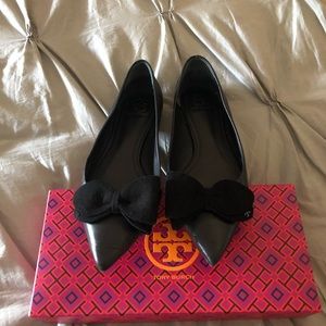 Tory Burch Black Suede Bow Flats